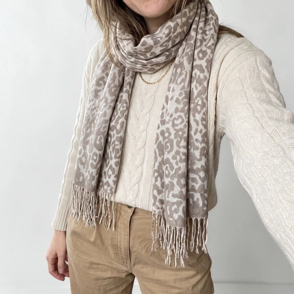 Nordstrom Cashmere Wool Light Leopard Print Scarf